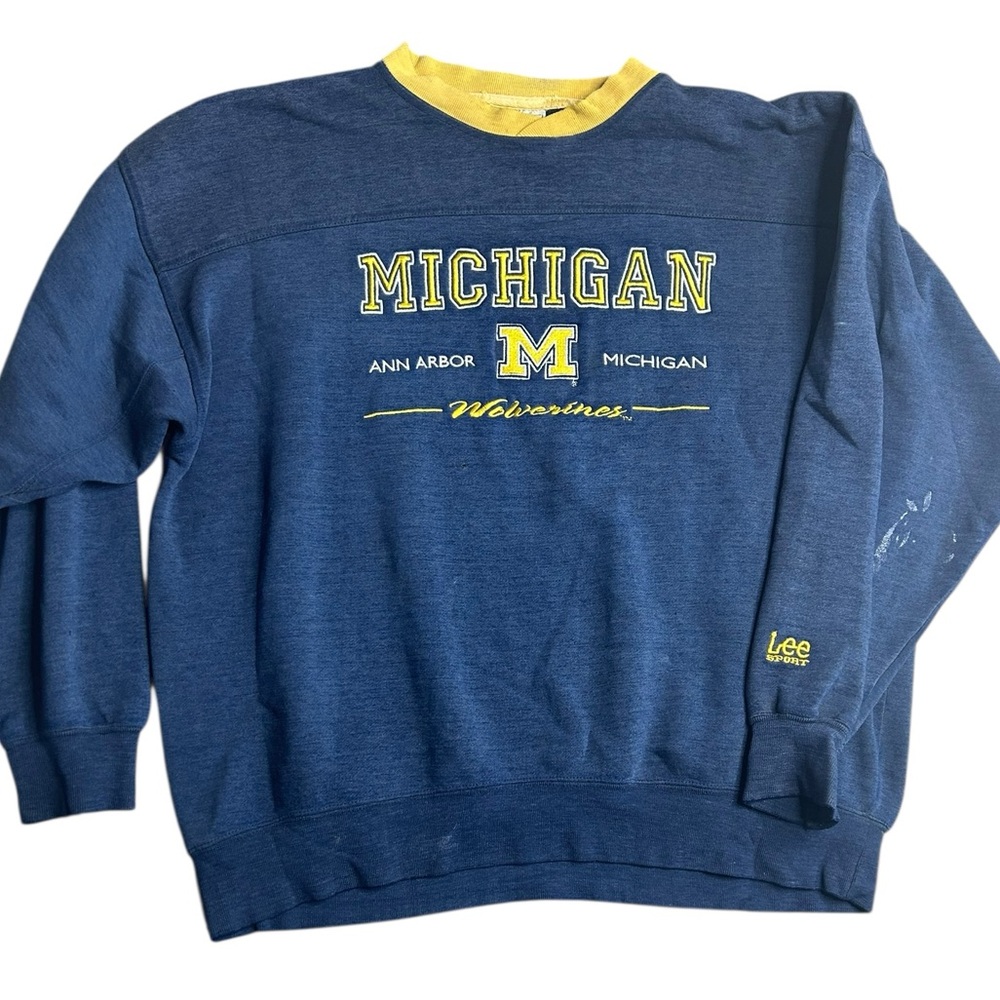 Vintage Michigan‎ Wolverines Sweatshirt Lee Sport Navy Blue XL Embroidered NCAA